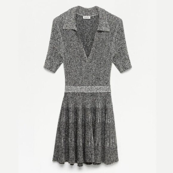 SIMKHAI Patricia Ribbed Short Sleeve Mini Dress Ivory Black Size M (MSRP $445) - Picture 1 of 7